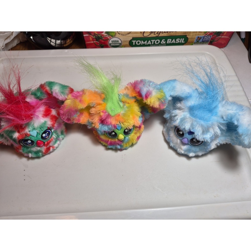 Lot Of 3 Hasbro Furby Furblets Talking Keychains Toys Red Yellow Blue